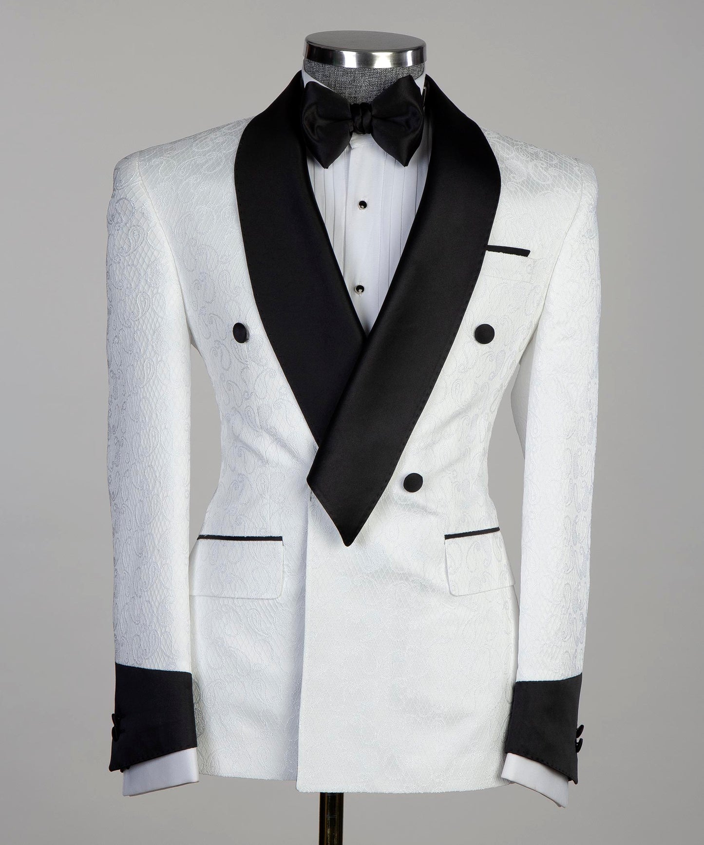 White Tuxedo with Black Collar,Belted
