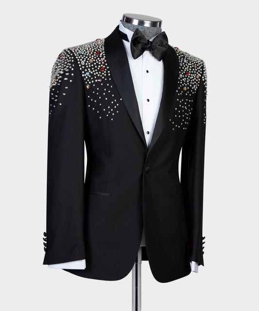 Men's 2 Piece, Shawl Lapel Beaded Tuxedo, Black