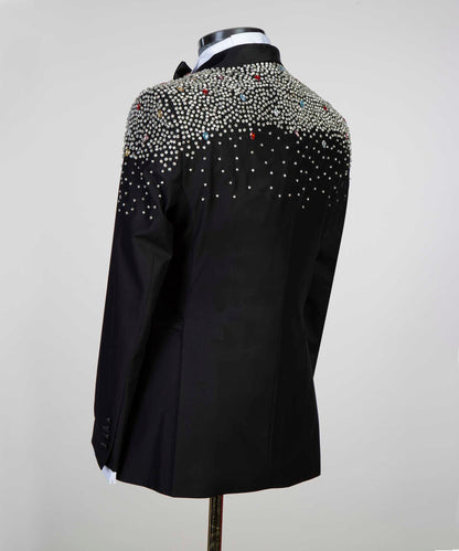 Men's 2 Piece, Shawl Lapel Beaded Tuxedo, Black