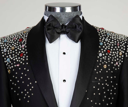 Men's 2 Piece, Shawl Lapel Beaded Tuxedo, Black
