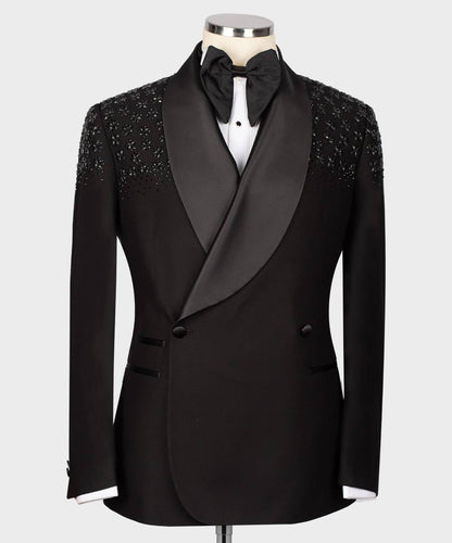 Men's Tuxedo, Black, Beaded on Shoulder