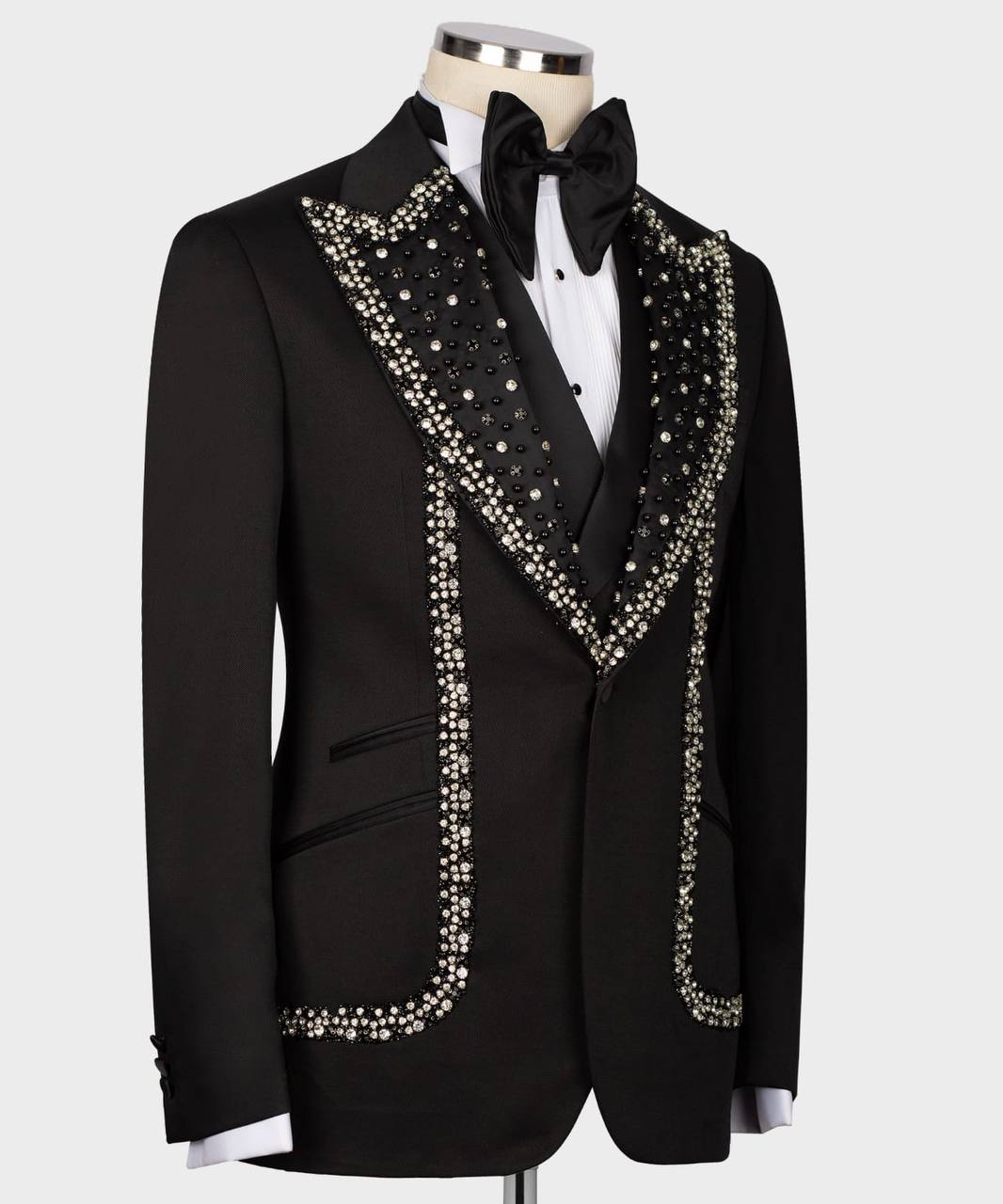 Men's Black Tuxedo, Silver Gem Stoned