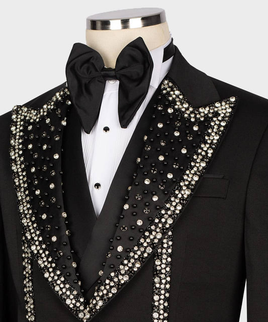 Men's Black Tuxedo, Silver Gem Stoned