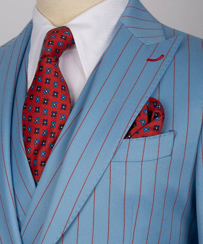 Men's Suit Set, %100 Wool, Striped, Blue