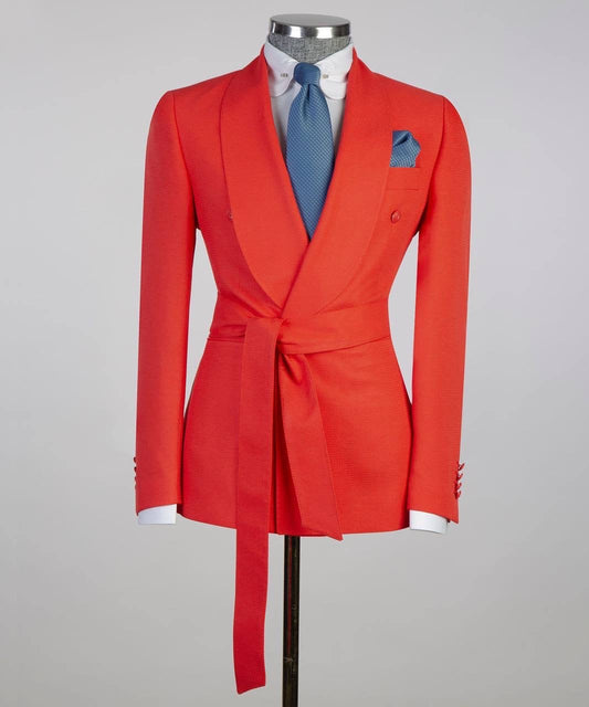 Men's 2 Piece Suit, Bright Orange, Belted Design, Costume