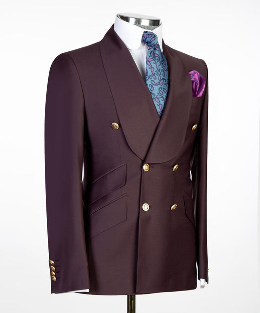 Men's 2 Piece Double Breasted Purple Brown Tuxedo Suit Shawl Lapel
