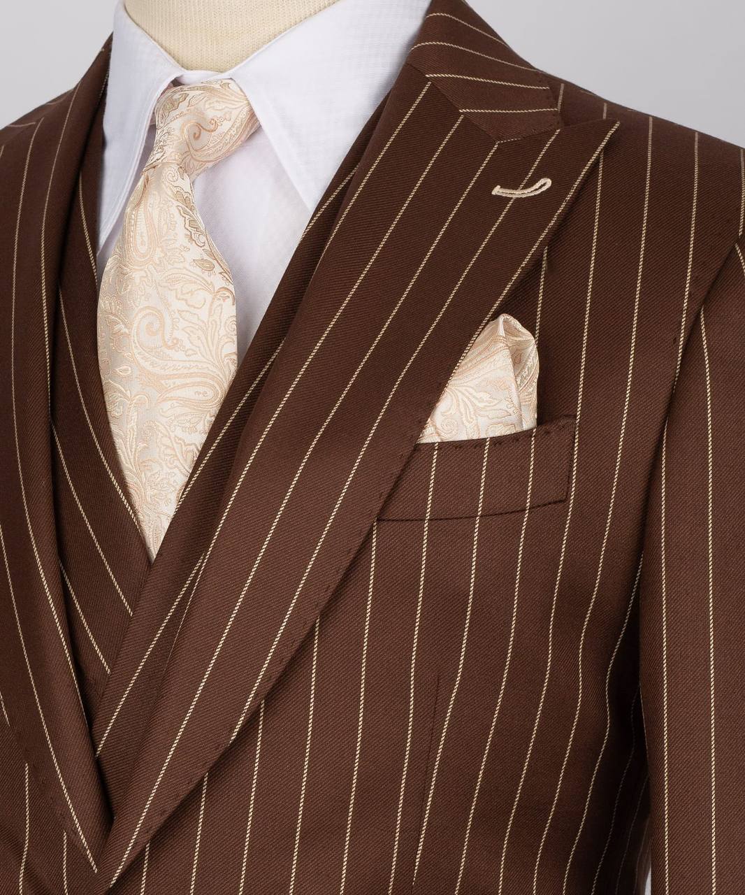 Men's Suit Set, %100 Wool, Striped, Brown