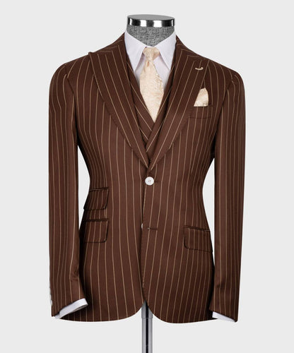 Men's Suit Set, %100 Wool, Striped, Brown