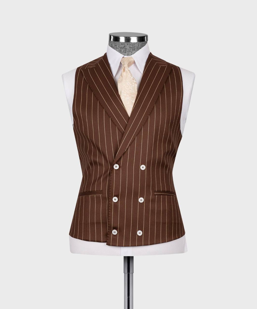 Men's Suit Set, %100 Wool, Striped, Brown