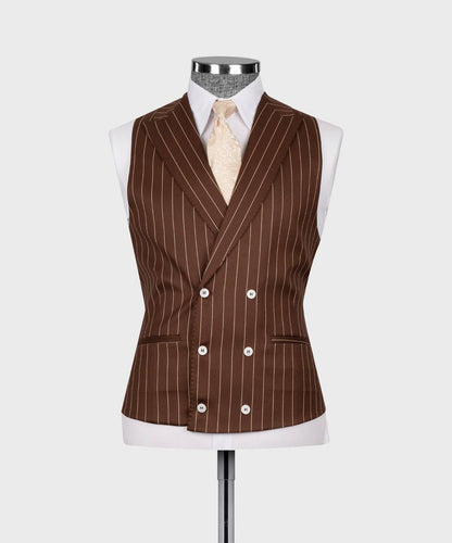 Men's Suit Set, %100 Wool, Striped, Brown