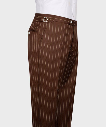 Men's Suit Set, %100 Wool, Striped, Brown
