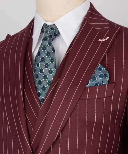 Men's Suit Set, %100 Wool, Striped, Burgundy