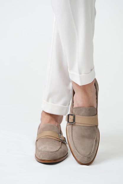 Beige loafers suede for men-casual shoes