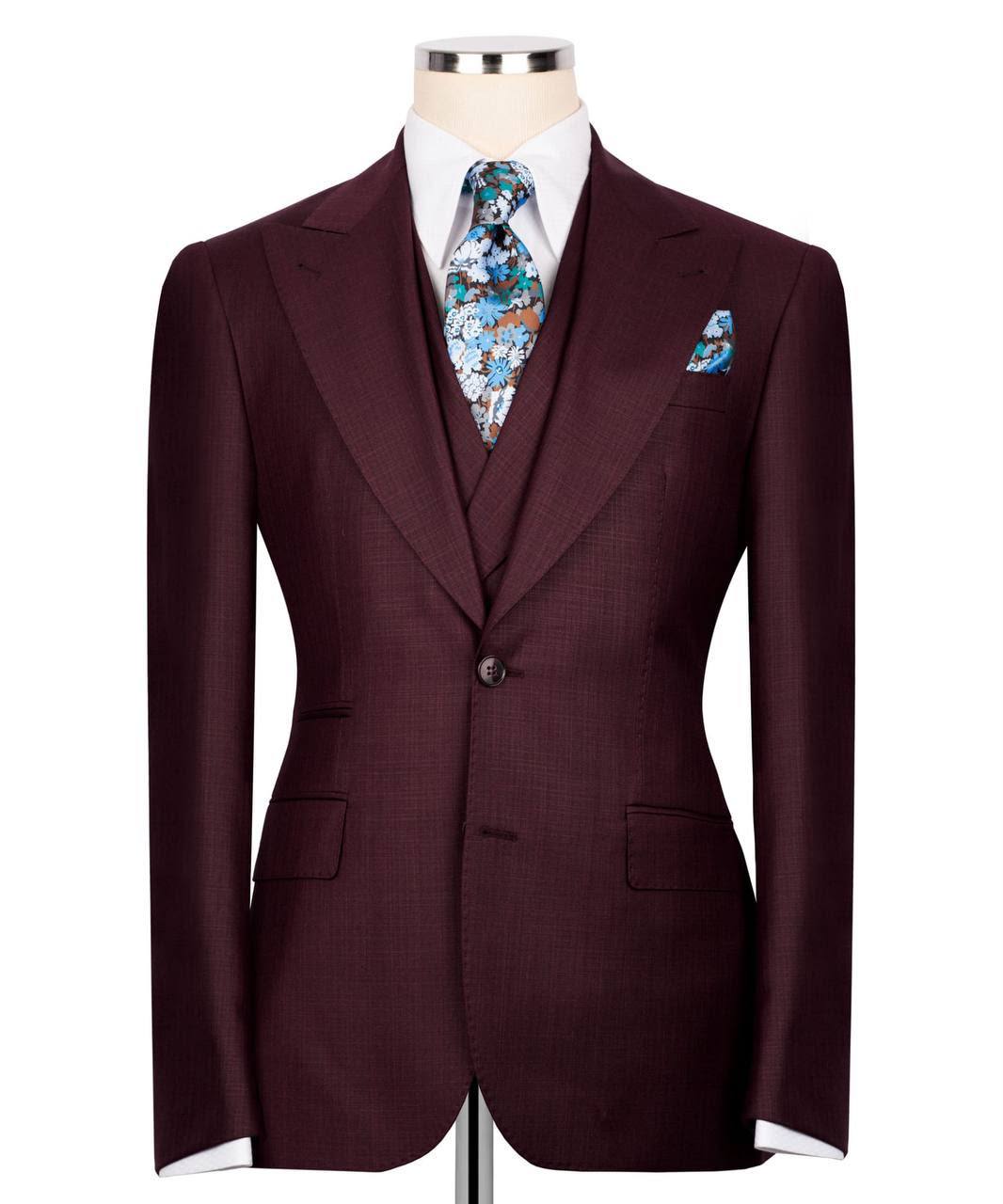 Classic 3-Piece Burgundy Suit Set for Men
