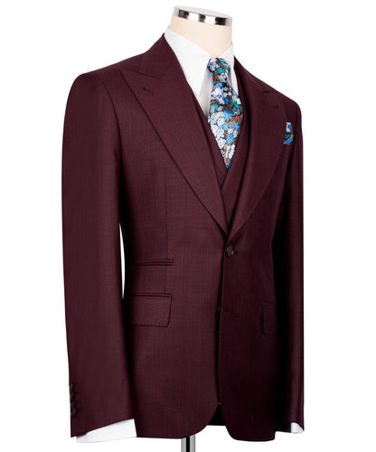 Classic 3-Piece Burgundy Suit Set for Men