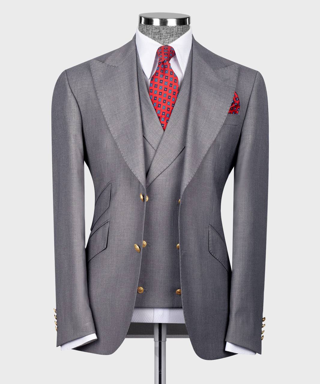 grey classic suit blaizer jacket and vest for men