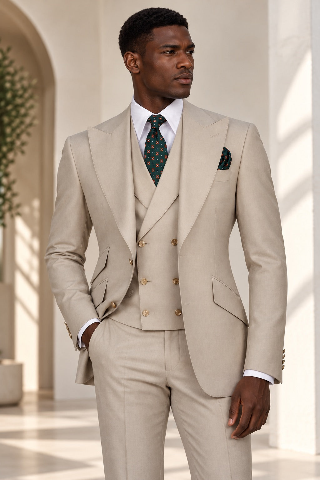 Classic 3-Piece Beige Suit Set for Men