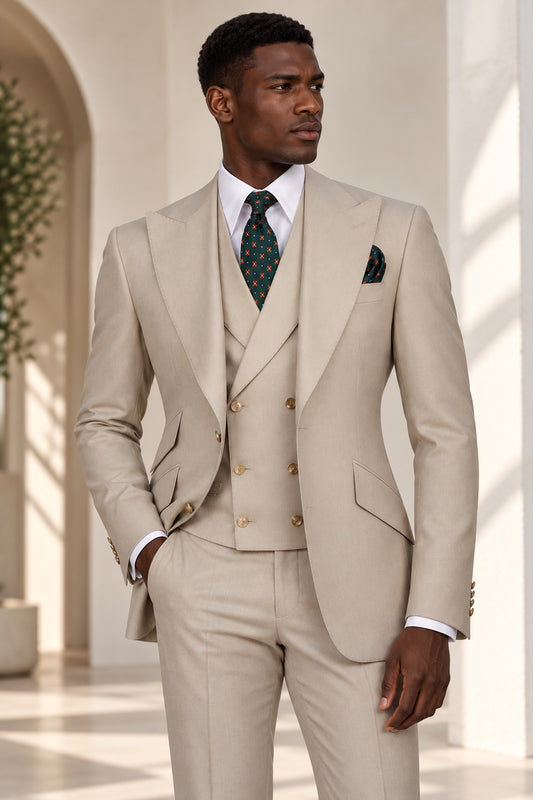 Classic 3-Piece Beige Suit Set for Men