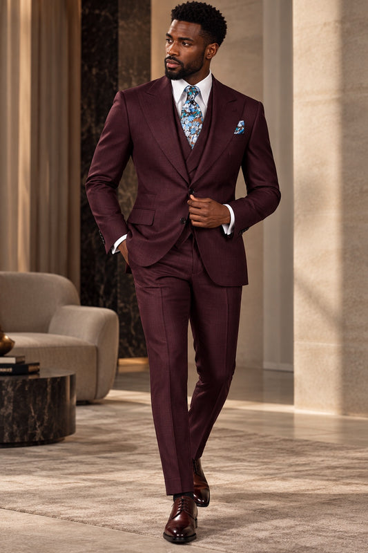 Classic 3-Piece Burgundy Suit Set for Men