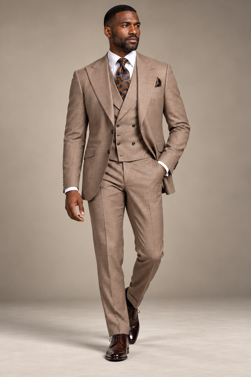 light brown suit set three piece for men