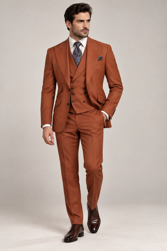 Classic 3-Piece Camel-Brown Suit Set for Men