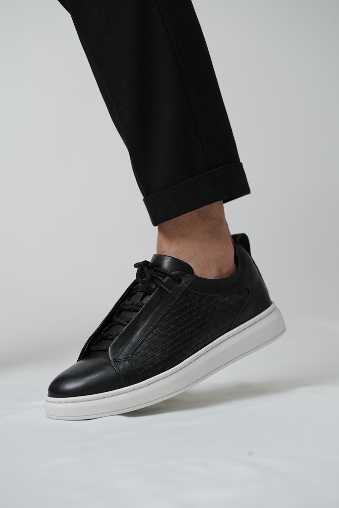 Black Leather Sneakers for Men