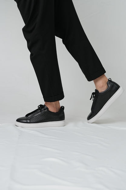 Black Leather Sneakers for Men