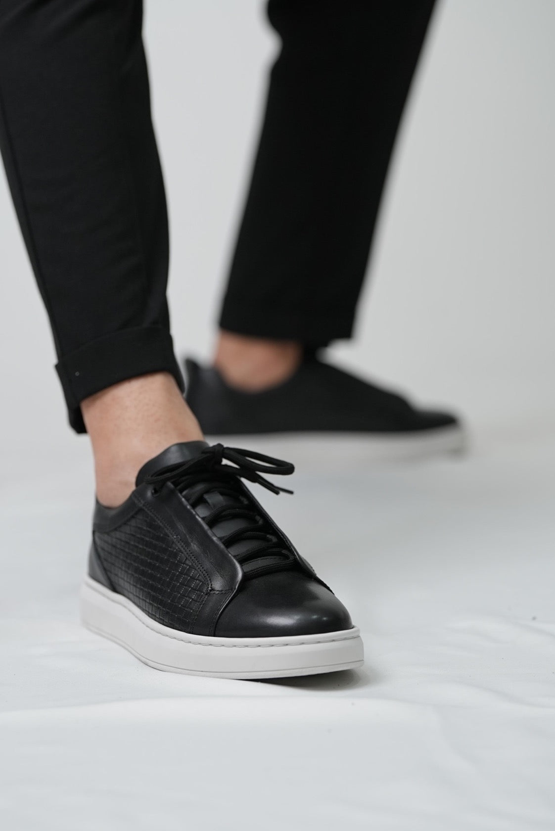 Black Leather Sneakers for Men