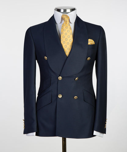 Men's 2 Piece Double Breasted Navy Tuxedo Suit Shawl Lapel