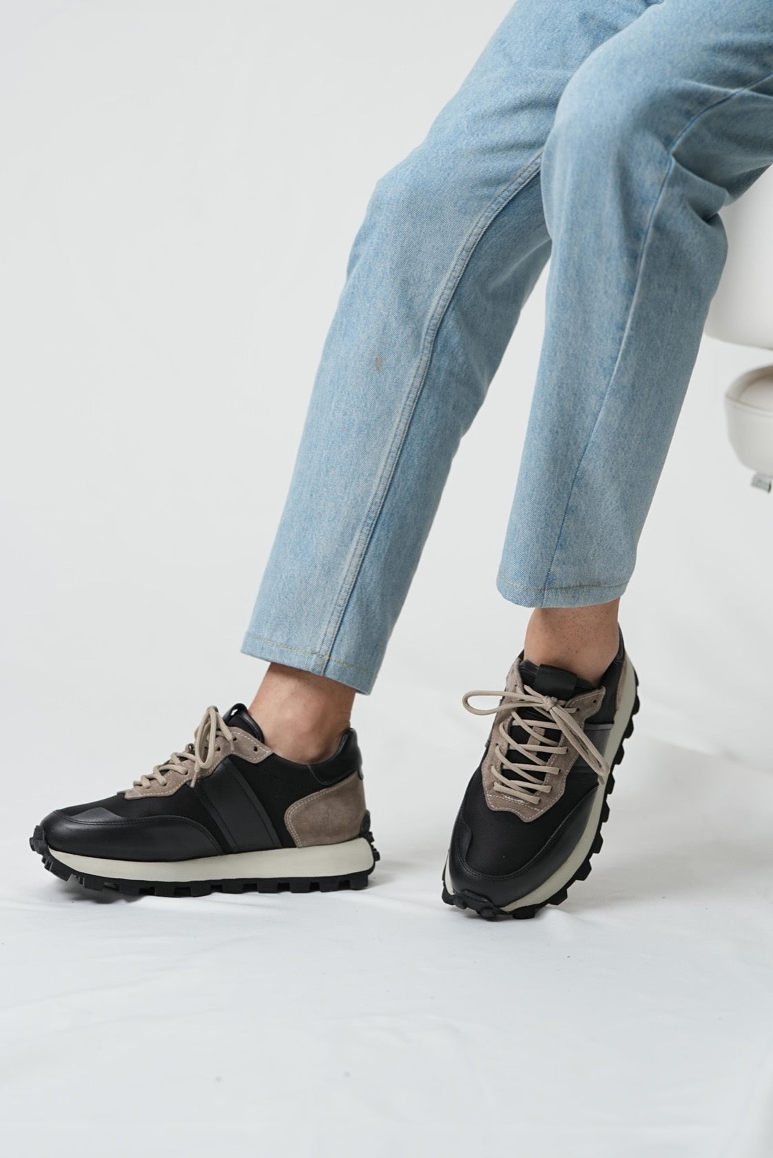 Black Leather & Suede Sneakers for Men