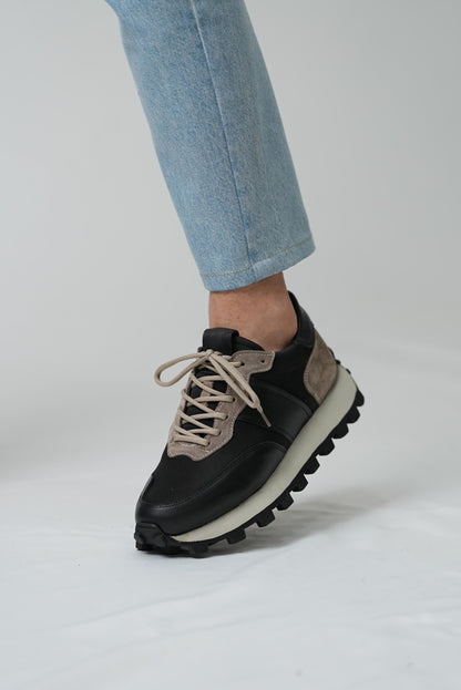 Black Leather & Suede Sneakers for Men