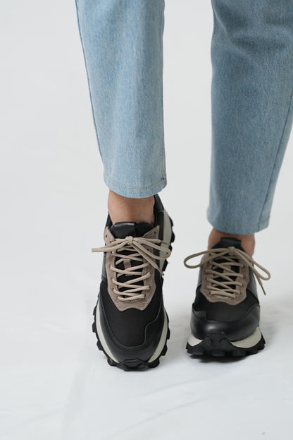 Black Leather & Suede Sneakers for Men