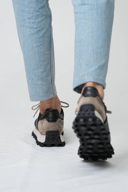 Black Leather & Suede Sneakers for Men