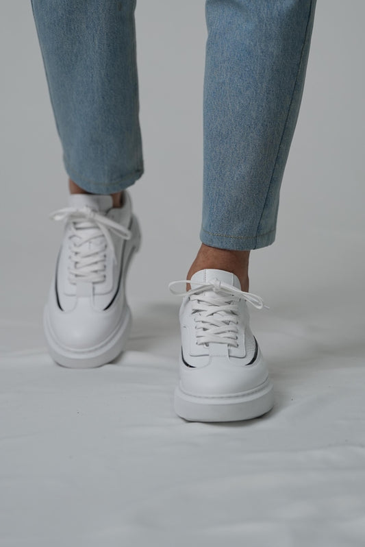 white leather sneakers