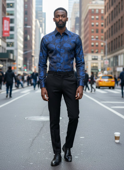 Men’s Patterned Dress Shirt Blue