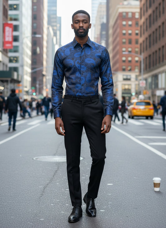 Men’s Patterned Dress Shirt Blue