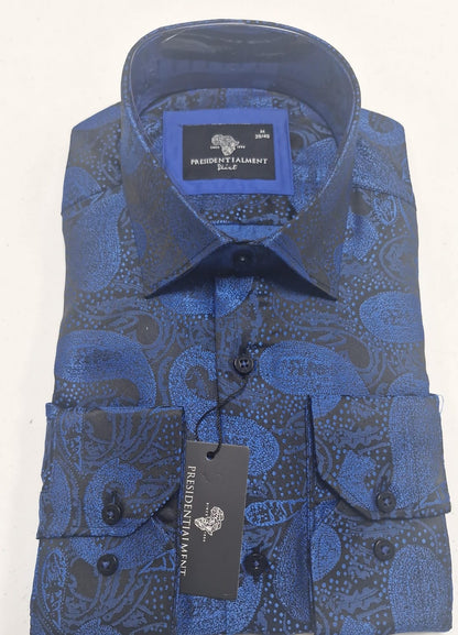 Men’s Patterned Dress Shirt Blue
