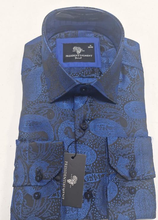 Men’s Patterned Dress Shirt Blue