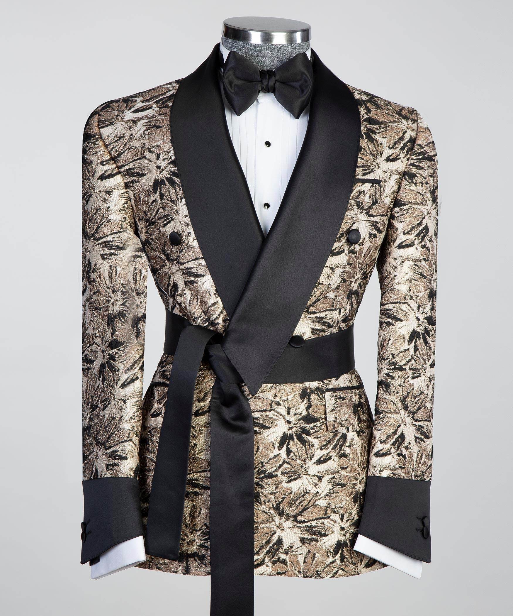 Belted Tuxedo 3 Piece Black and Gold - SevendayShopping