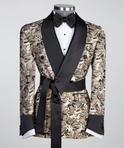 Belted Tuxedo 3 Piece Black and Gold - SevendayShopping