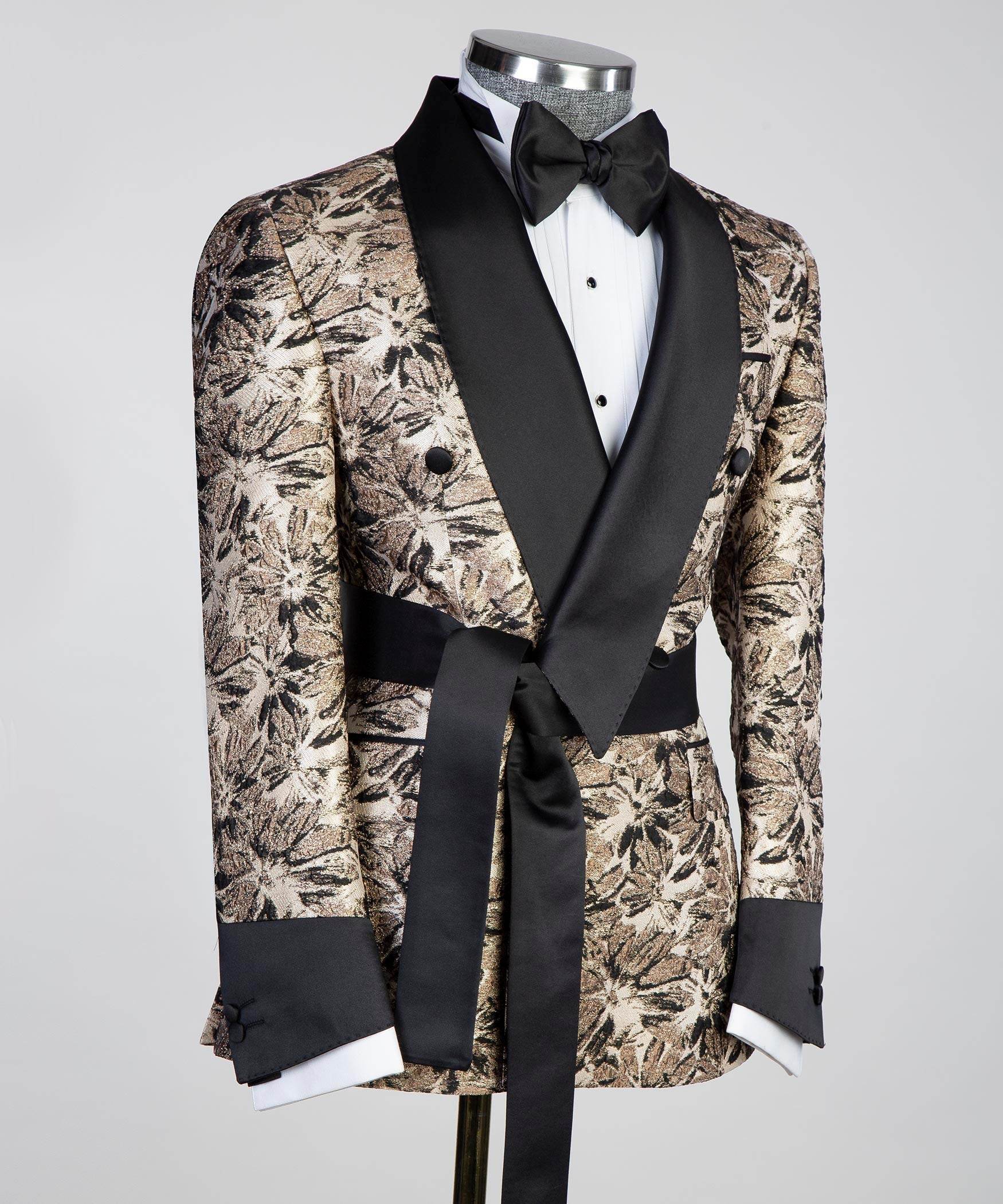 Belted Tuxedo 3 Piece Black and Gold - SevendayShopping