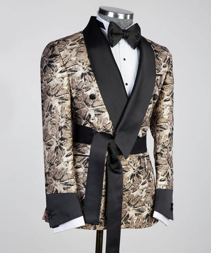 Belted Tuxedo 3 Piece Black and Gold - SevendayShopping