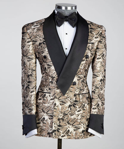 Belted Tuxedo 3 Piece Black and Gold - SevendayShopping