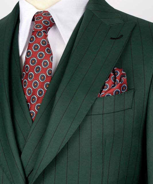 Men's Suit Set, %100 Wool, Striped, Green
