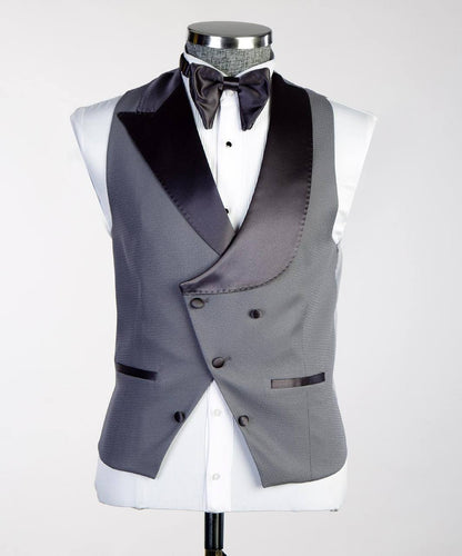 Men's Grey Tuxedo-Asymmetrical Satin Lapel