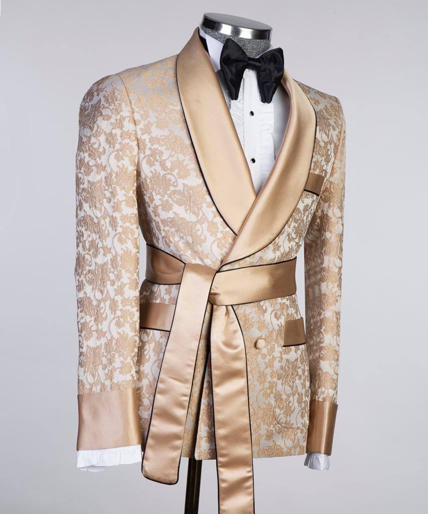 Men's Milky Brown Lace Designed Tuxedo