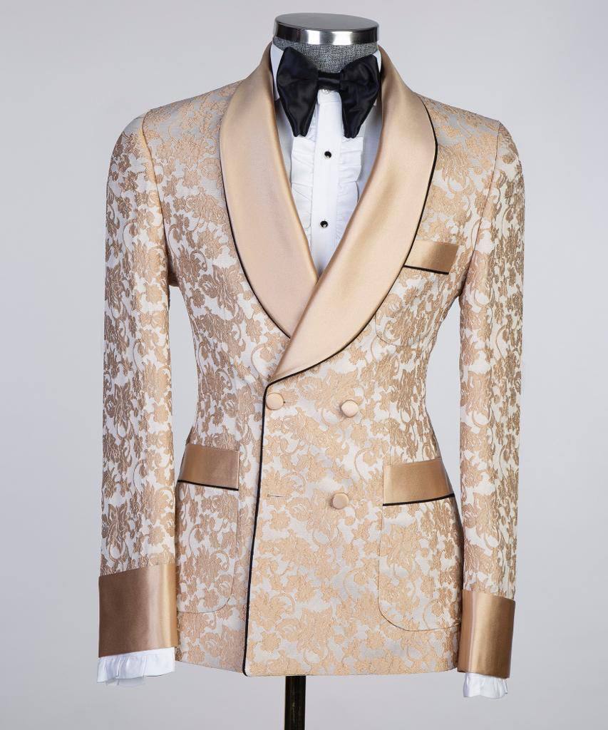 Men's Milky Brown Lace Designed Tuxedo