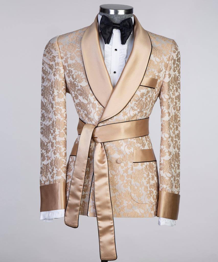 Men's Milky Brown Lace Designed Tuxedo