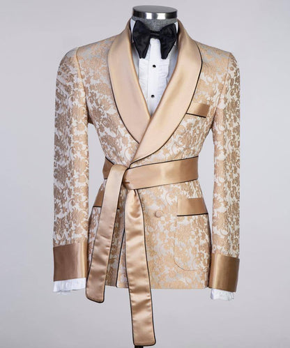 Men's Milky Brown Lace Designed Tuxedo