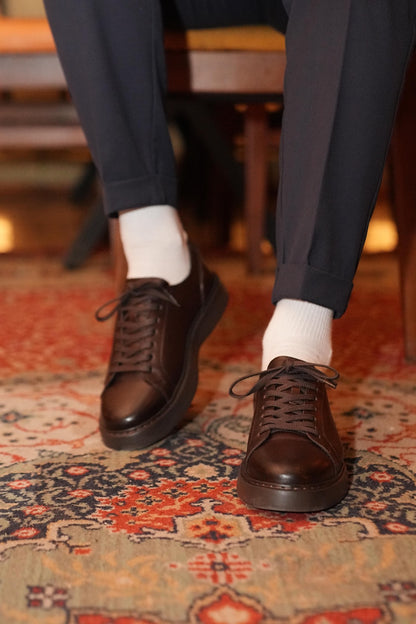Brown Leather Sneakers for Men